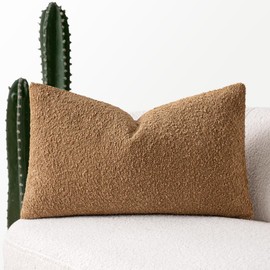 MIULEE Pack of 1 Brown Textured Boucle Throw Pillow Cover Soft Decorative Couch Accent Solid Lumbar Pillow Case for Cushion Chair Sofa Bedroom Livingroom Home Decor，12x20 Inch