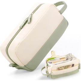 HINBLAP Pencil Pouch Bag Large Capacity, Multi-Slot Aesthetic Stationery Organizer with Zipper Portable Handle for Office College School Teen Men Women (Green)