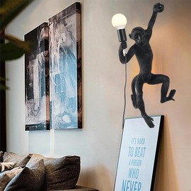 KODBPJ 3DModern Resin Monkey Form Wall Lamp,Animal Lamp, Industrial Retro Edison Wall Light Fixture for Living Room Restaurant & Other Indoor Creative Decoration Lighting (Black)