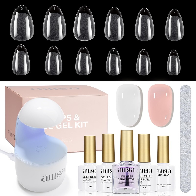 AILLSA Gel Nail Kit Short Almond Nail Tips 240pcs with