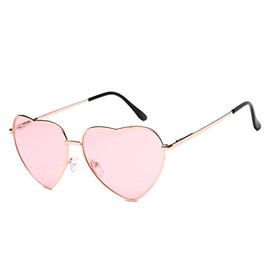 Chezi Metal Colorful Tinted Lens Heart Sunglasses, Gold, Medium