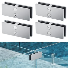 Ranbo 4 Pack 180° Brushed Glass-to-Glass Railing Clamps, Double-Sided 304 Stainless Steel Clips Fit 5/16"–1/2" (8–12mm) Thick Glass Balustrade, for Pool Fence, Balcony, and Deck