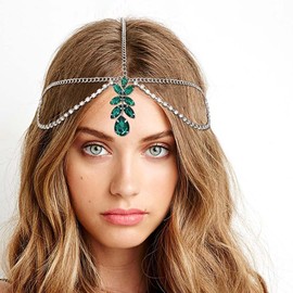 IYOU Crystal Bridal Head Chain Silver Rhinestone Pendant Headpiece Layered Festival Wedding Hair Accessories for Women