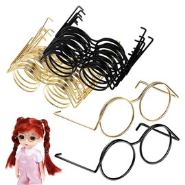 LABRIMP 20pcs Universal Small Eyes Plush Miniature Dollhouse Babydoll Sunglasses Metal Wire Rim Eyewear for Mini Doll Mini Doll