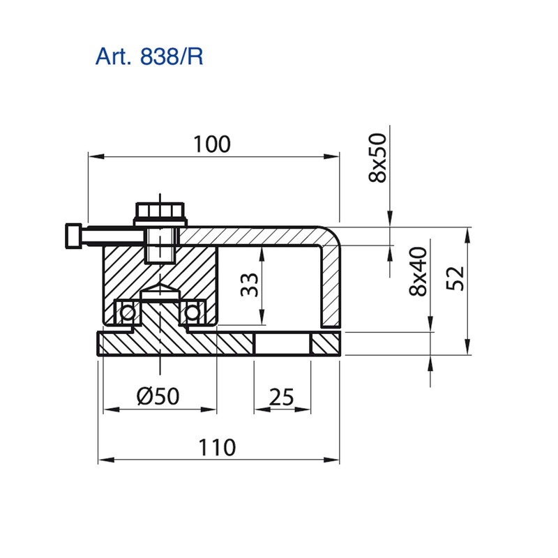 Upper gate hinge with thrust bearing for swing gates, load