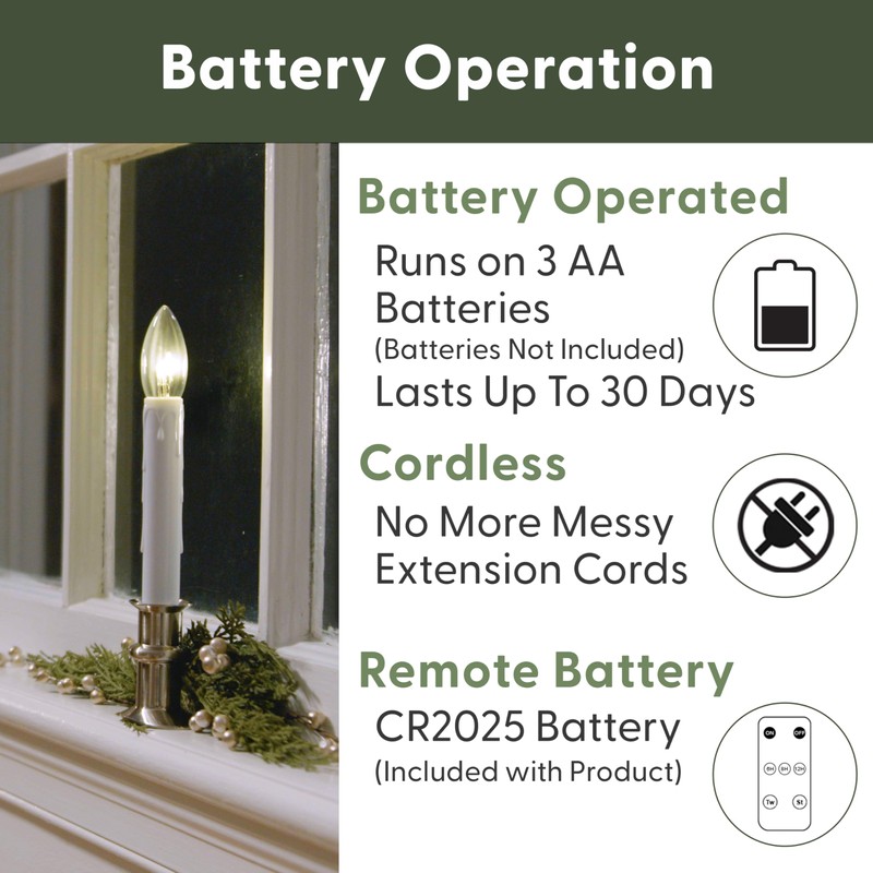 612 Vermont Ultra-Bright LED Window Candles with Timer, Remote Control,