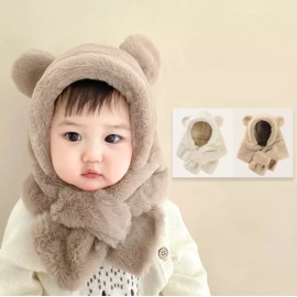 KH Gorro Con Bufanda Calientito Orejas Oso Bebé Niños Afelpado
