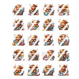 Easter Highland Cow Eggs Nail Art Decals- Waterslide Nail Decals