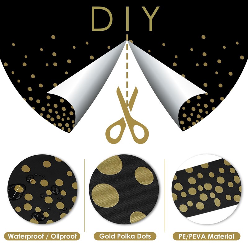 Party Tablecloths, Black Disposable Tablecloth with Gold Polka Dot Garden