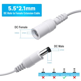 6ft 2M DC Power Extension Cable, Premium Pure Copper DC 12V Power Adapter Extension Cord 5.5mm x 2.1mm for CCTV Security Camera/Router/LED Strip Light/Printer/Monitor and More-White
