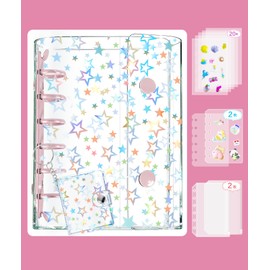 Sticker Notebook, A7 Sealing Notebook, Includes Key Holder, 20 Refills, 2 Sticker Mounts, 2 Zippered Pockets, Transparent, Durable, Plastan Mini Binder, Clear, Card Pocket, Girls, Collage Notebook