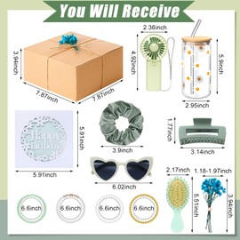 Zeyune 10 Pcs Birthday Gifts For Women Teen Girl Her Happy Birthday Gift Set Ideas for Friend Sister Daughter Coworkers Families Cute Daisy Aesthetic Glass Cups Present Set(Green)