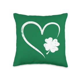 St Patricks day love store St Patricks Day Love with Heart and Shamrock Clover Throw Pillow, 16x16, Multicolor
