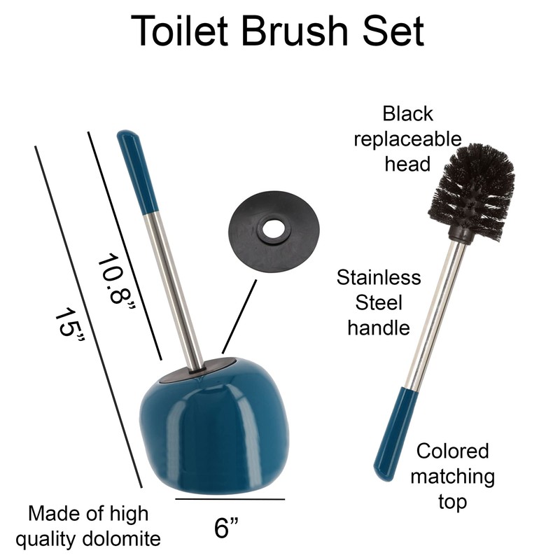 PISE Freestanding Peacock Blue Toilet Brush and Holder Set