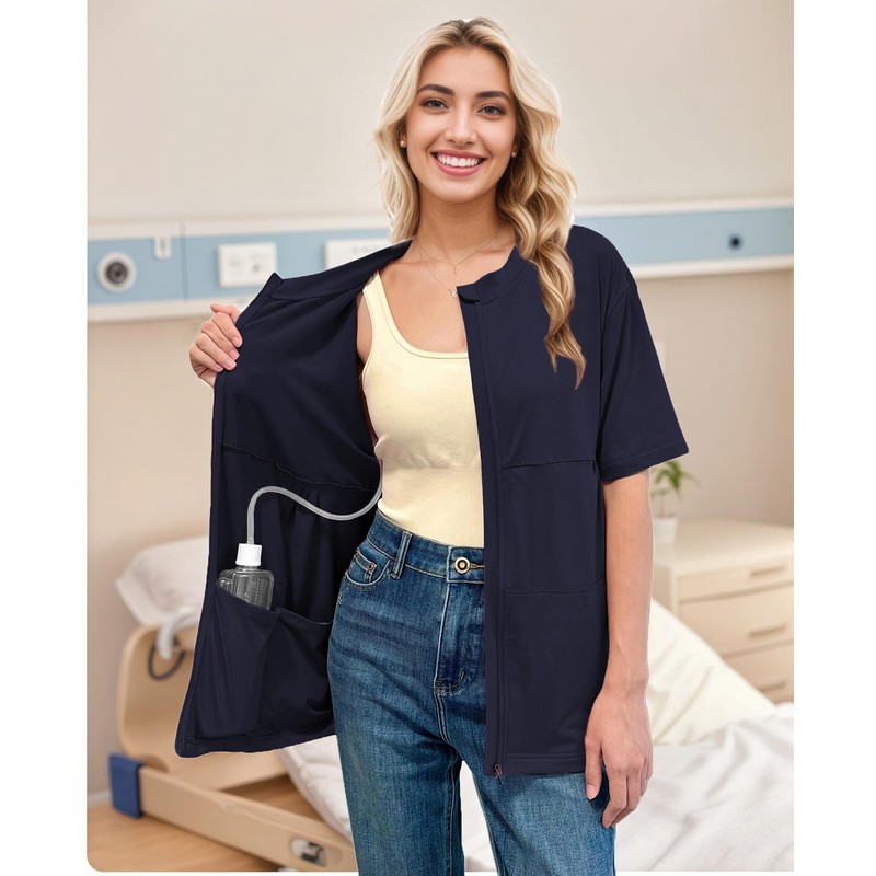 RAGEMALL Post Mastectomy Shirts with Drain Pockets Surgery Recovery Must