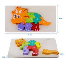 Wooden Toddler Puzzles, 6 Pack Dinosaur Wooden Jigsaw Puzzles for Kids Baby Boys Girls Brain Development Preschool Learning Educational Toy, Extra Drawstring Bag for Easy Storage