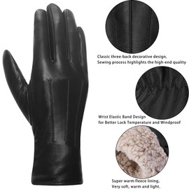 Harssidanzar Leather Gloves For Women,Winter Warm Fleece Lining Touchscreen Vintage Finished GL018UK5,Black,Size XXL