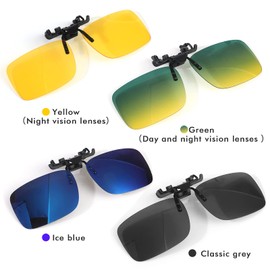 Hifot 4 Pack Polarized Clip on Sunglasses,Lens Fit over Glasses, Flip up Rimless Myopia Nearsighted Sunglasses for Men Women Driving Travel Outdoor Sport