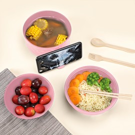 RORBAM Microwave Ramen Cooker,Ramen Bowl With Chopsticks and Spoon,For Office College Dorm Room Essentials Instant Lunch Ideal for Shin and Buldak Noodle On The Go, Dishwasher-Safe,BPA-Free. (Pink)