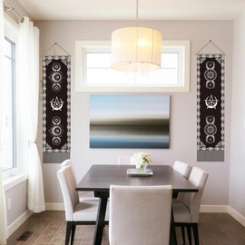 AHANDMAKER 2Pcs Sun and Moon Tapestry, Mystical Symbol Long Vertical Tapestry Wall Hanging, Mystic Stars Tassel Wall Tapestry Mystic Aesthetic Tapestry for Bedroom and Living Room(45.7x13 Inch)