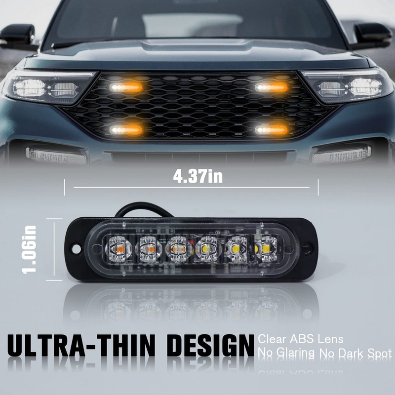 DIBMS LED Emergency Strobe Lights, 8X Amber White 6 LED