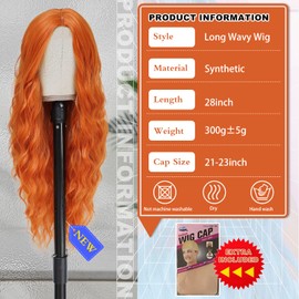 BUPPLER Cosplay Long Orange Wig 28 Inch Middle Part Synthetic Wig Realistic Gifts Party Wigs for Women Daily Use Colorful Wigs (Orange)