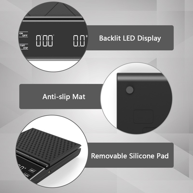 Coffee Scale with Timer Digital Kitchen Scale LED Display Tare