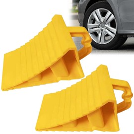 Leikurvo Set of 2 Wheel Chocks with Handle, 190 x 110 x 110 mm Plastic Wheel Chocks Brake Chocks Trailer Wheel Chock Brake Chock for Cars, Wedges Trailers, Caravans, Motorhomes (Yellow)