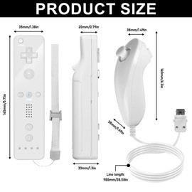 Leikurvo 2er Set Wii-Fernbedienung Gamecontroller, Controller Remote mit Nunchuck Controller für Vernbedinung Remote Plus Ersatz Kontroller Jostick Game Handle für Wii/WiiU Konsole(Weiß)