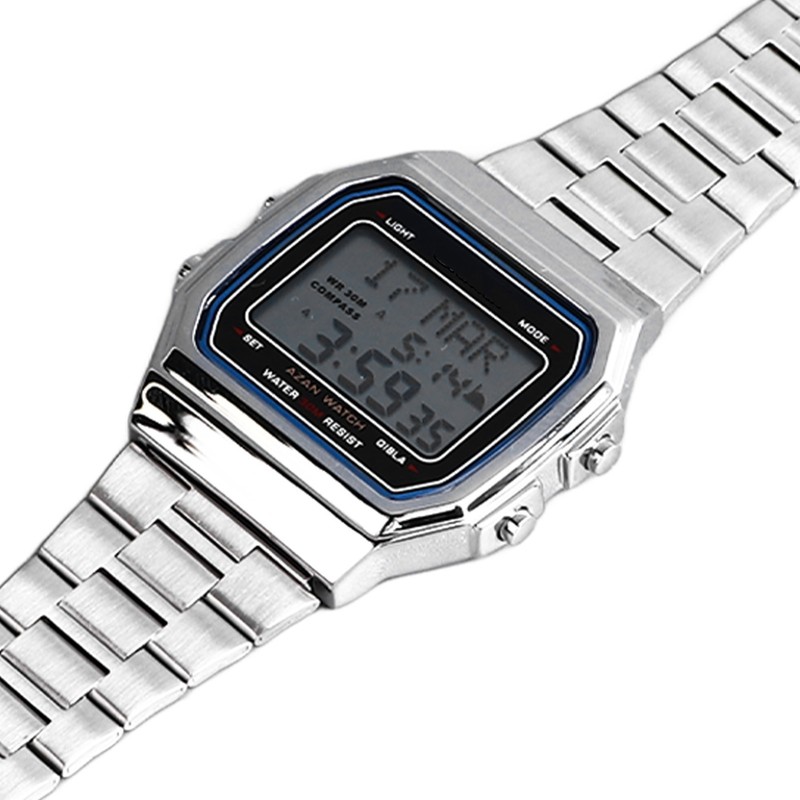 Men Muslim Digital Watch Prayer Reminder Strainless Streel Strap Waterproof