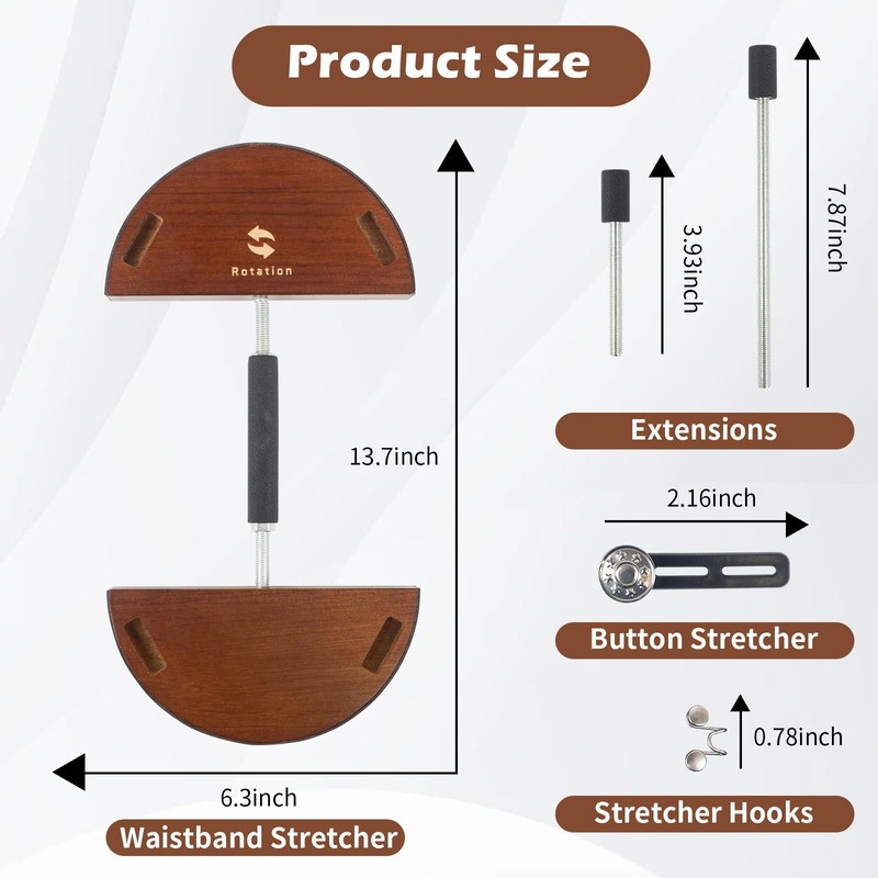 WodGod Adjustable Waistband Stretcher,Can Stretche Jeans or Pants,Wooden,Stretched Range from