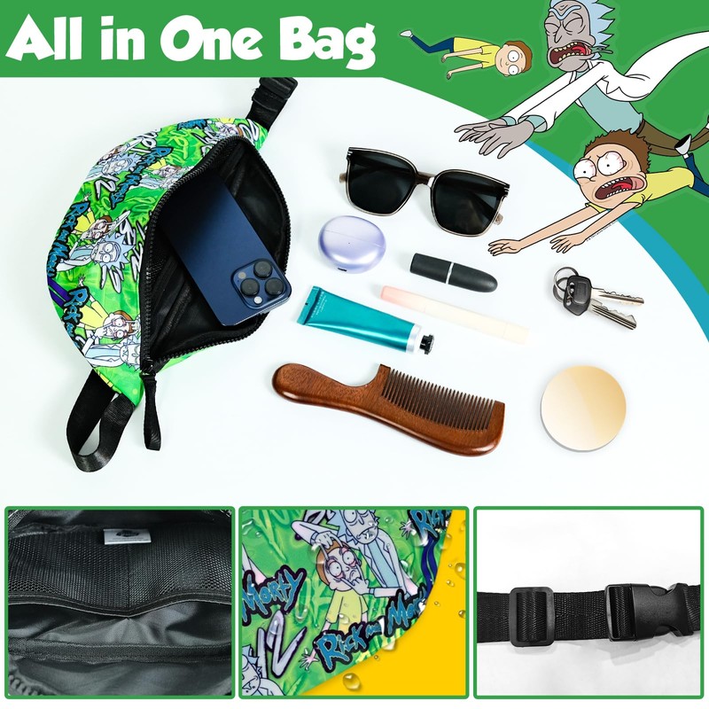 Rick and Morty Fanny Pack, Cartoon Waist Bag with Adjustable