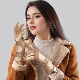 Clothirily Winter Gloves for Women - Touchscreen Fingers Winter Gloves Women, Stylish Fleece Lined Warm Winter Gloves for Cold Weather, Khaki
