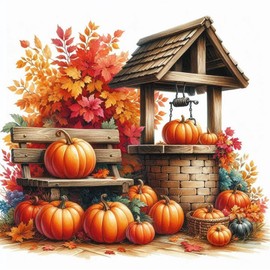 Fall Diamond Art Kits for Adults,Pumpkin Diamond Painting Kits,5D DIY Full Drill Round Gem Diamond Art Painting Kits for Home Wall Decor 13.8x13.8inch