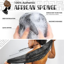 African Exfoliating Net Sponge Black - 2 Pieces Real African Loofah Shower Sponges - Body Scrubber Exfoliating Washcloth Black & Slate - Africa Bath Sponges for Back Scrubber Shower Accessories