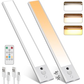 2023 Newest 2 Pack 30CM Under Cabinet Lights [with Remote], 120 LEDs Motion Sensor Light, 3 Color Temps Dimmable & Timable, Rechargeable Closet Lights for Cabinet, Closet, Kitchen, Hallway, Stairs