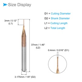 CoCud Cornend Mill Milling Cutter Mill Cutting 0.4mm Cutting Diameter 3.175mm Shank, Titanium Plated, Solid Carbide, CNC Sharpener Drill Milling Tool for PCB Wood Plastic 2pcs
