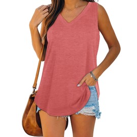 Tank Tops for Women Plus Size V Neck Summer Casual Cute Flowy Tops Coral 3XL