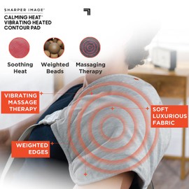 Calming Heat Vibrating Heating Contour Pad by Sharper Image- Weighted Electric Heating Pad with Massaging Vibrations, 12 Settings- 3 Heat, 9 Massage- 27 Relaxing Combinations, 14.5” x 14.5”, 4 lbs