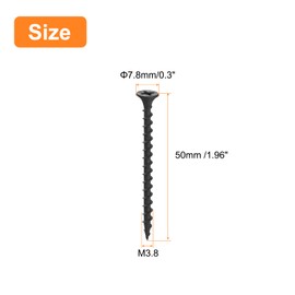 sourcing map M3.8x50mm Drywall Screws, 50pcs Coarse Thread Wood Screws, Carbon Steel Phillips Drive Flat Head Self Tapping Screws