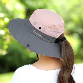 ZOORON Sombrero de seguridad para mujer con cola de caballo, protección UV de ala ancha para exteriores, sombrero plegable para pesca de verano, 2-blue+purple