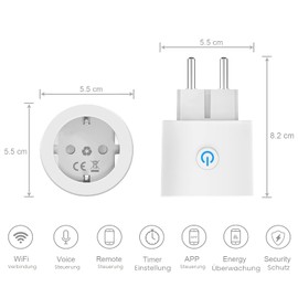 Antela WiFi Smart Socket, Smart Home WiFi Socket Compatible with Alexa, Google Assistant, Power Consumption Measurement, Voice Control, App Remote Control, Schedule, 2.4 GHz, 16 A, 2 PCs