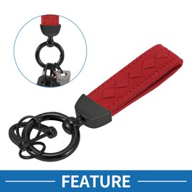 A ABSOPRO Car Keychain Universal Key Chain with Ring for Key Fobs for Home for Women Faux Leather Red 1 Set