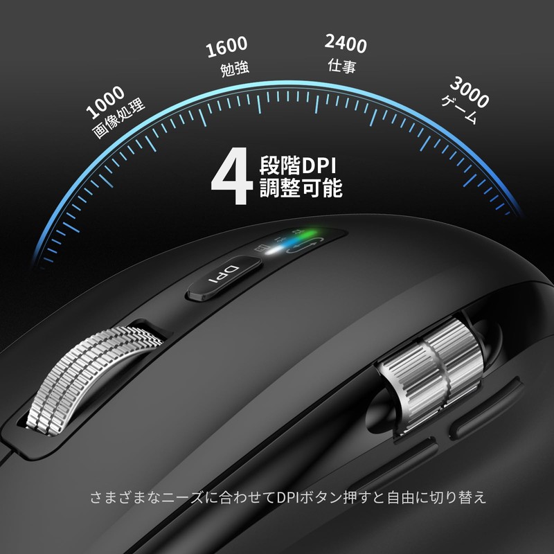 Bluetooth ワイヤレス マウス 高速スクロール サイドスクロール 4段階DPI マルチデバイス 切替簡単 人間工学 サイレント
