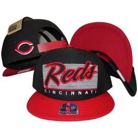 Cincinnati Reds Black/Red Two Tone Plastic Snapback Adjustable Plastic Snap Back Hat/Cap