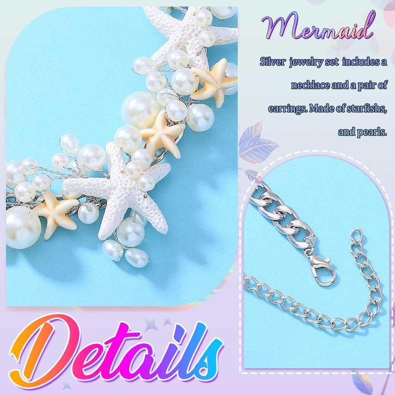 GORAIS Starfish Beach Wedding Jewelry Sets Silver Pearl Mermaid Necklace