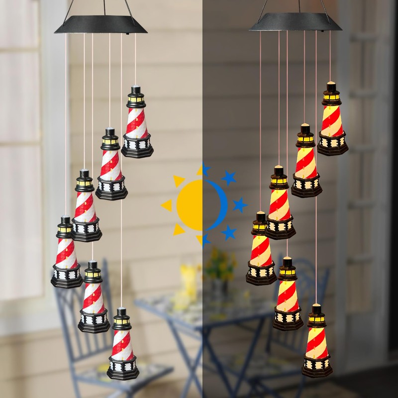 Lighthouse Solar Windchimes Outdoor Lighthouse Decorative Wind Chimes Solar Hanging