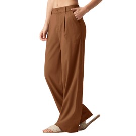 Willit Women's Linen Pants Wide Leg Work Dress Pants Casual Slacks Business Pants with Pockets 33" Caramel S