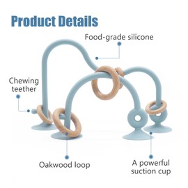 Montessori Educational Toys For Infant Toddlers, High Chair Toys With Suction Cups For Toddlers 0-6 M+ Food Grade Silicone Teething toy For Toddler 6M+, Parent-Child Baby Toy Set 12 18 M+ (Dusty Blue)