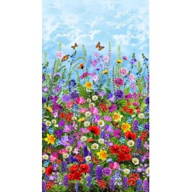 Timeless Treasures 24" X 44" Panel Wild Floral Wildflowers Butterflies Field Cotton Fabric D584.66